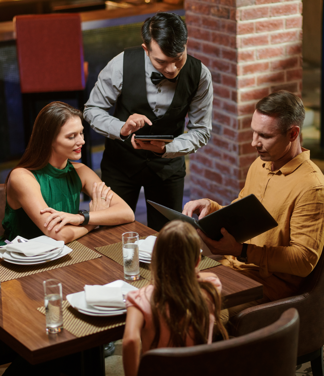 Modern restaurant interior with warm lighting